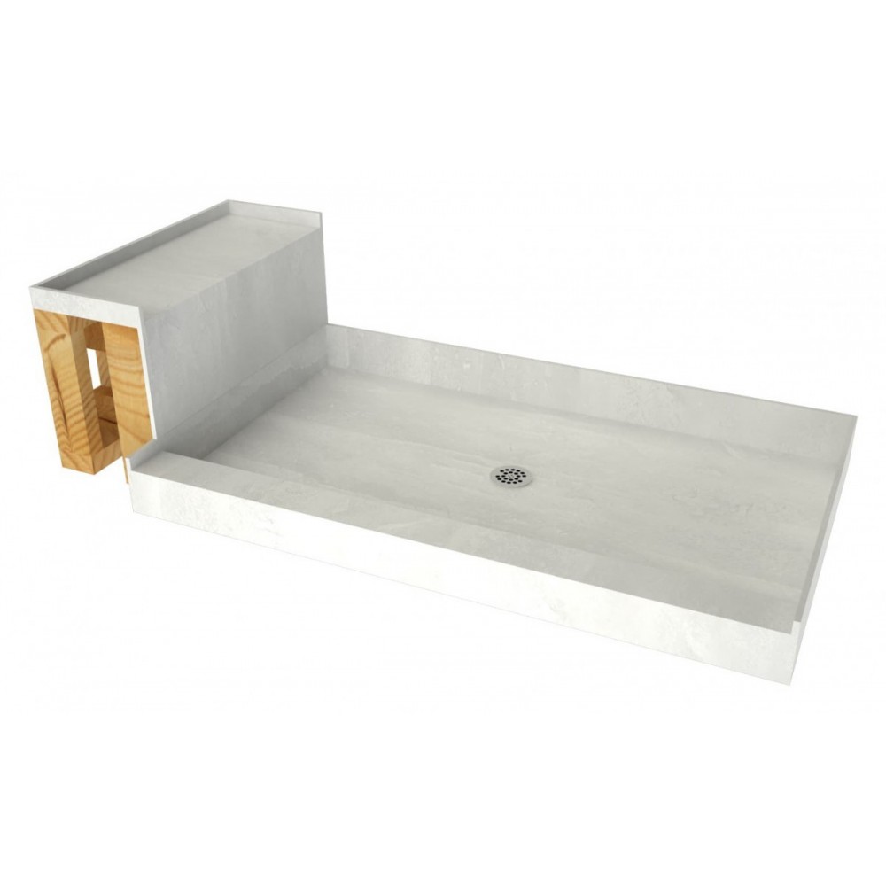 Base'N Bench 30x72 Shower Pan Center Drain Single Curb w Seat