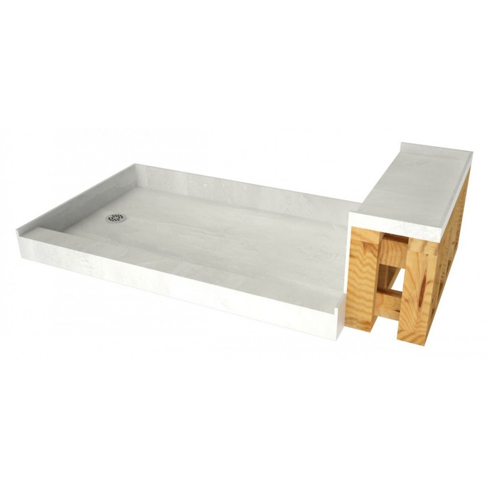 Base'N Bench 30x72 Shower Pan Left Drain Single Curb w Seat