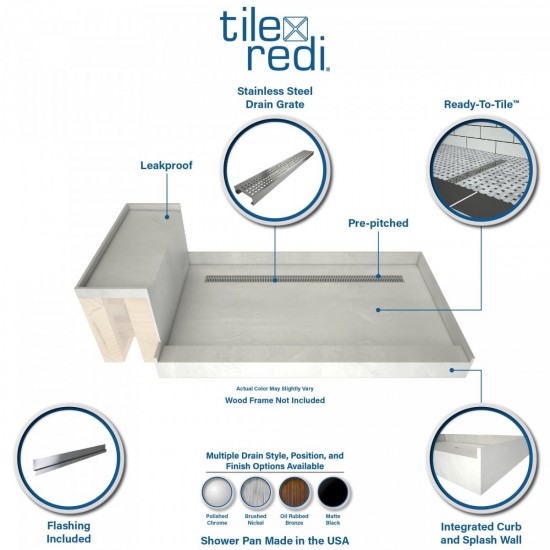 Base'N Bench 30x60 Shower Pan Left BN Trench w Seat