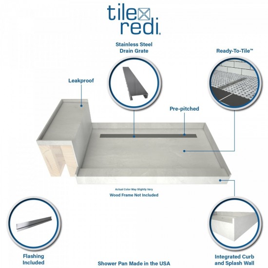 Base'N Bench 30x60 Shower Pan Left Tileable Trench w Seat