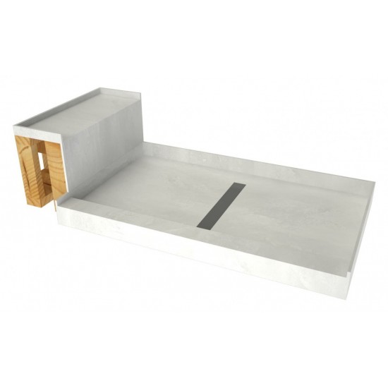 Base'N Bench 34 x 60 Shower Pan Center Solid BN Trench w Seat