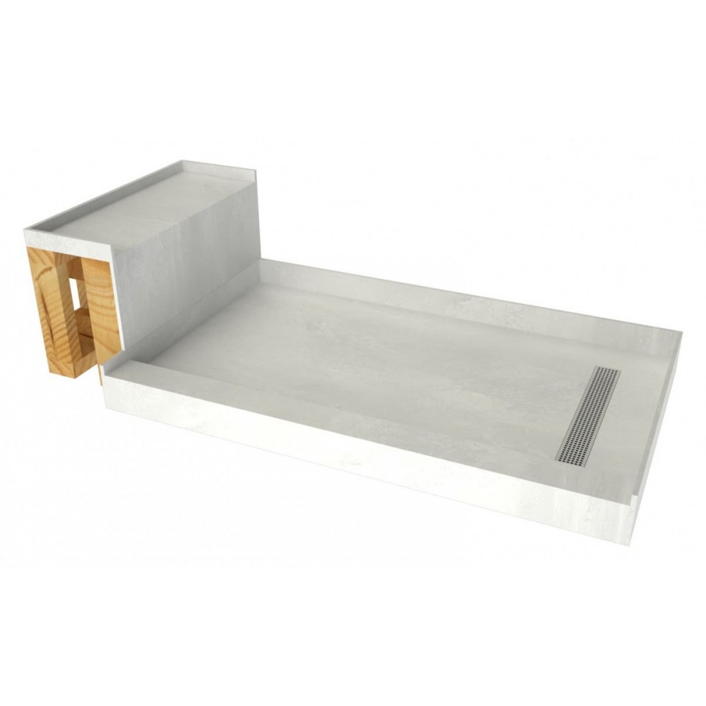 Base'N Bench 34x60 Shower Pan Right PC Trench w Seat