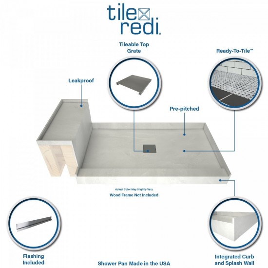 Base'N Bench 34x72 Wonder Drain Shower Pan Center Drain w Seat