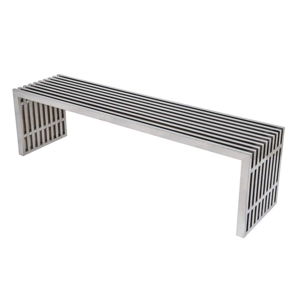 LeisureMod Eldert Gridiron 59" Stainless Steel Bench, Polished, EB59SSP