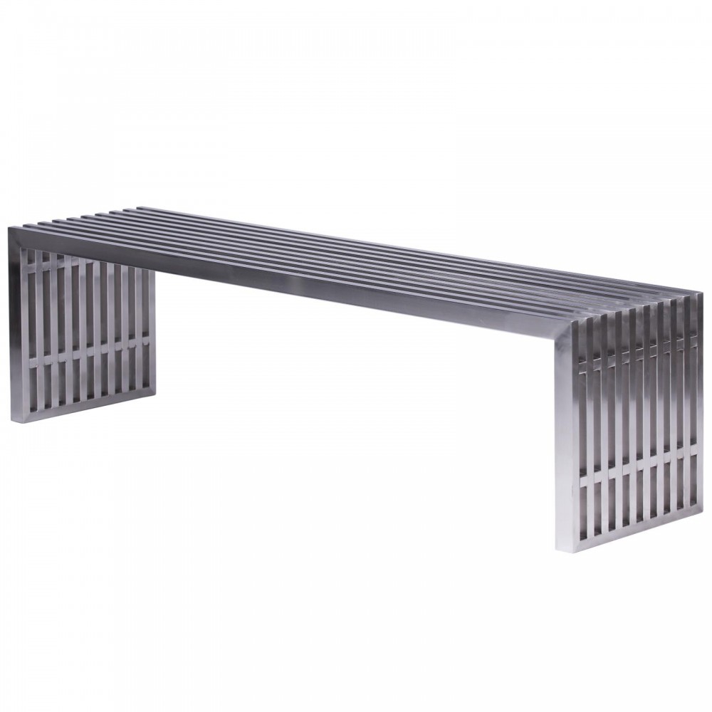 LeisureMod Eldert Gridiron 59" Stainless Steel Bench, Brushed, EB59SSB