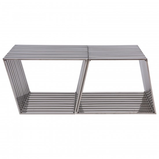 LeisureMod Modern Stainless Steel Trapezium Bench, Set of 2, Silver, TZB21SS2