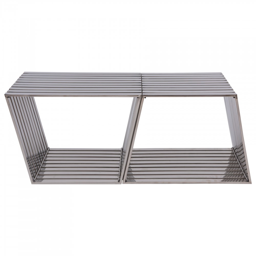 LeisureMod Modern Stainless Steel Trapezium Bench, Set of 2, Silver, TZB21SS2