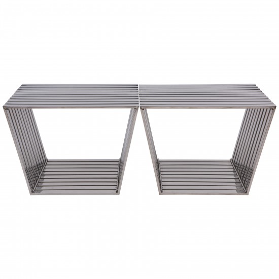 LeisureMod Modern Stainless Steel Trapezium Bench, Set of 2, Silver, TZB21SS2