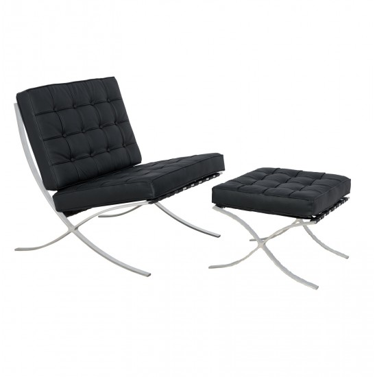 LeisureMod Bellefonte Style Modern Pavilion Chair & Ottoman, Black, BR30BLL