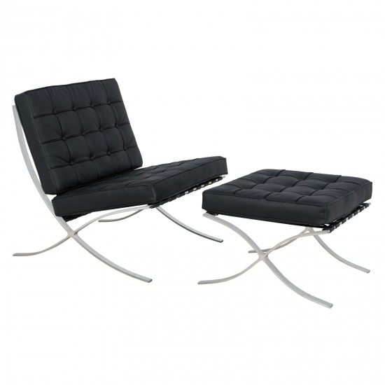 LeisureMod Bellefonte Style Modern Pavilion Chair & Ottoman, Black, BR30BLL