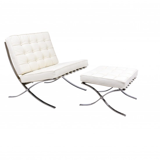 LeisureMod Bellefonte Style Modern Pavilion Chair & Ottoman, Ivory, BR30IVL