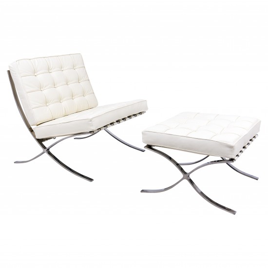 LeisureMod Bellefonte Style Modern Pavilion Chair & Ottoman, Ivory, BR30IVL