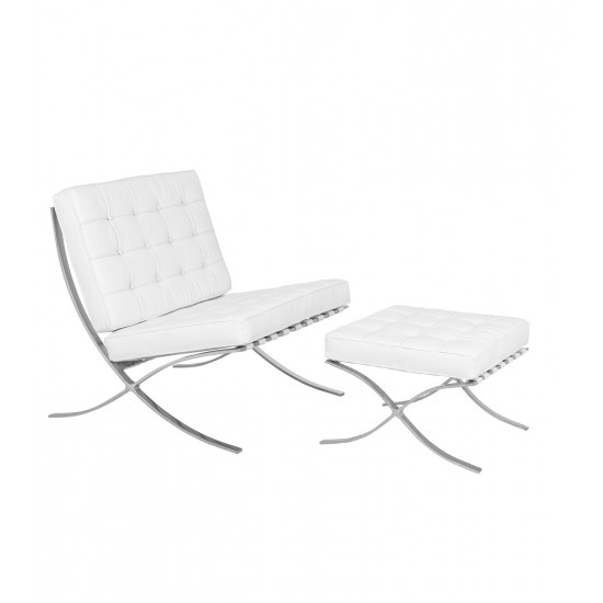 LeisureMod Bellefonte Style Modern Pavilion Chair & Ottoman, White, BR30WL