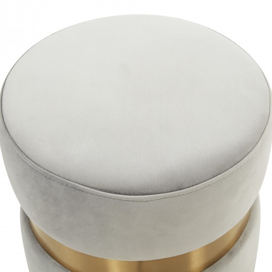 LeisureMod Troy 14.6" Round Velvet Ottoman, Light Grey, TO14LGR