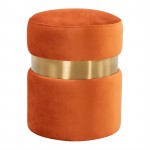 LeisureMod Troy 14.6" Round Velvet Ottoman, Orange Marmalade, TO14OR