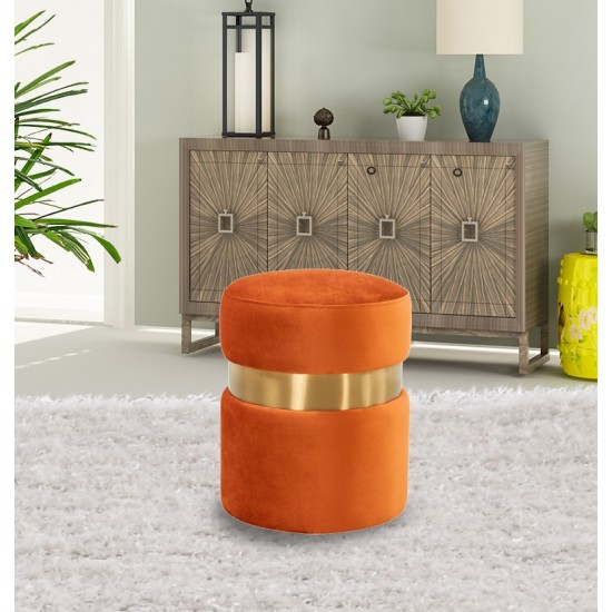 LeisureMod Troy 14.6" Round Velvet Ottoman, Orange Marmalade, TO14OR