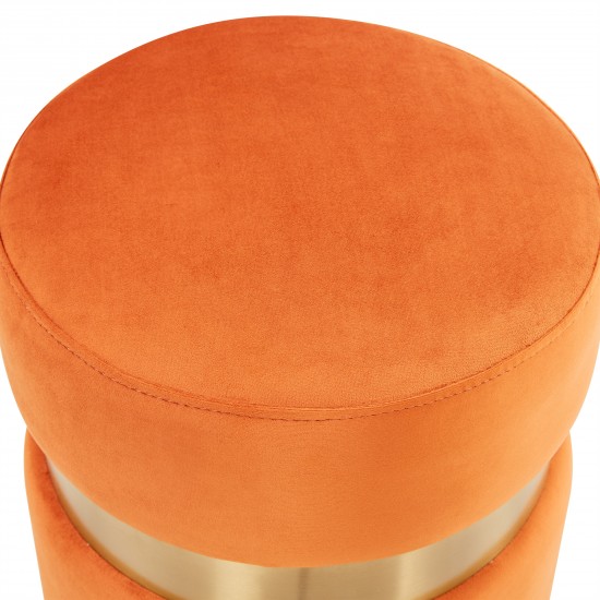 LeisureMod Troy 14.6" Round Velvet Ottoman, Orange Marmalade, TO14OR