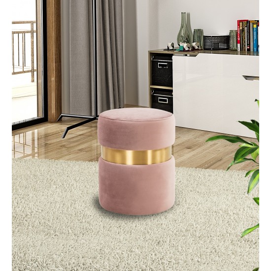 LeisureMod Troy 14.6" Round Velvet Ottoman, Pink, TO14PK