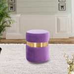 LeisureMod Troy 14.6" Round Velvet Ottoman, Purple, TO14PR