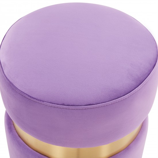 LeisureMod Troy 14.6" Round Velvet Ottoman, Purple, TO14PR