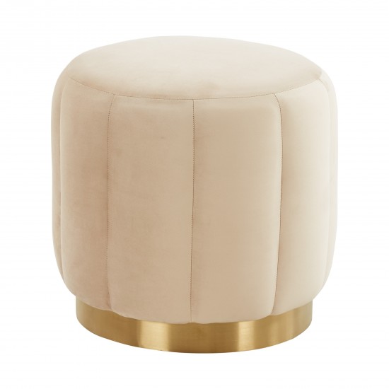 LeisureMod Franklin 19" Round Velvet Ottoman With Gold Base, Beige, FO19BG