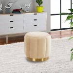 LeisureMod Franklin 19" Round Velvet Ottoman With Gold Base, Beige, FO19BG