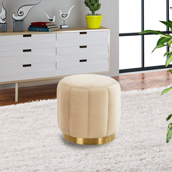 LeisureMod Franklin 19" Round Velvet Ottoman With Gold Base, Beige, FO19BG