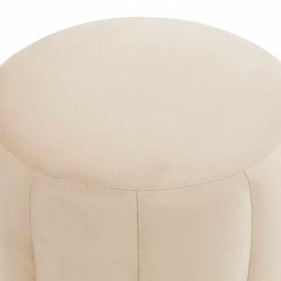 LeisureMod Franklin 19" Round Velvet Ottoman With Gold Base, Beige, FO19BG