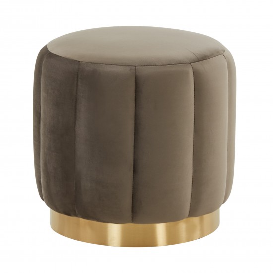 LeisureMod Franklin 19" Round Velvet Ottoman With Gold Base, Dark Grey, FO19DGR