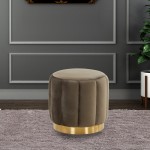 LeisureMod Franklin 19" Round Velvet Ottoman With Gold Base, Dark Grey, FO19DGR