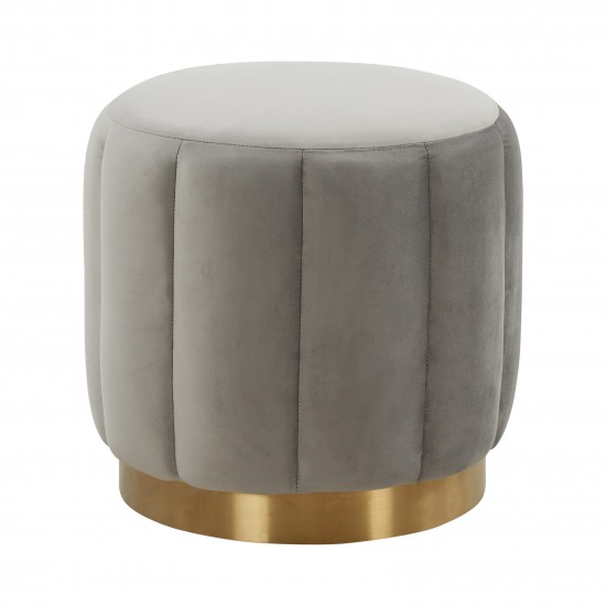 LeisureMod Franklin 19" Round Velvet Ottoman With Gold Base, Light Grey, FO19LGR