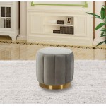 LeisureMod Franklin 19" Round Velvet Ottoman With Gold Base, Light Grey, FO19LGR