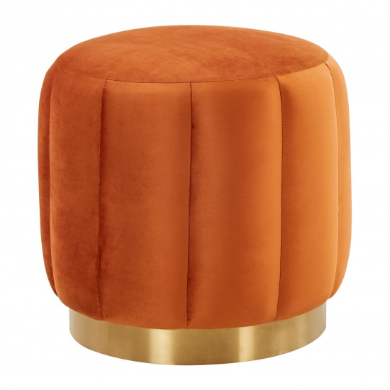 Franklin 19" Round Velvet Ottoman With Gold Base, Orange Marmalade, FO19OR