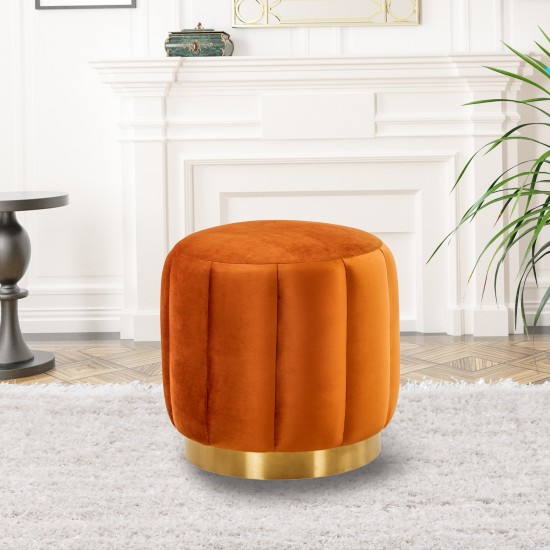 Franklin 19" Round Velvet Ottoman With Gold Base, Orange Marmalade, FO19OR