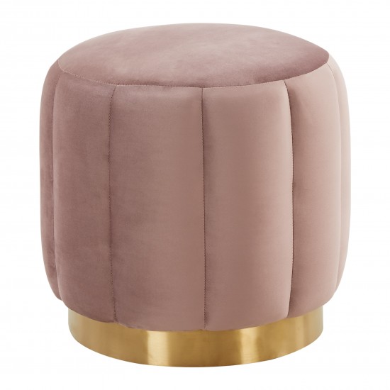 LeisureMod Franklin 19" Round Velvet Ottoman With Gold Base, Pink, FO19PK