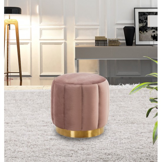 LeisureMod Franklin 19" Round Velvet Ottoman With Gold Base, Pink, FO19PK