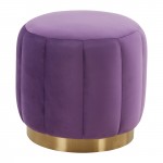 LeisureMod Franklin 19" Round Velvet Ottoman With Gold Base, Purple, FO19PR