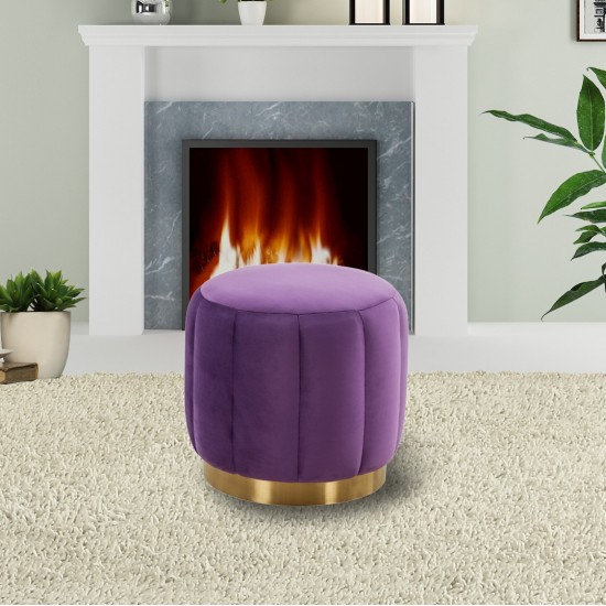 LeisureMod Franklin 19" Round Velvet Ottoman With Gold Base, Purple, FO19PR