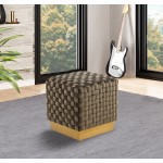 Myrtle 19" Square Weave Design Velvet Ottoman, Gold Base, Dark Grey, MO17DGR