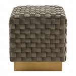 Myrtle 19" Square Weave Design Velvet Ottoman, Gold Base, Dark Grey, MO17DGR