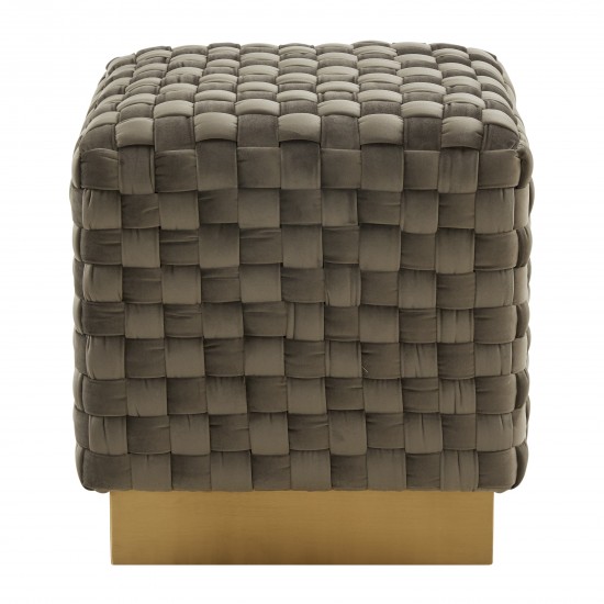 Myrtle 19" Square Weave Design Velvet Ottoman, Gold Base, Dark Grey, MO17DGR