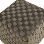 Myrtle 19" Square Weave Design Velvet Ottoman, Gold Base, Dark Grey, MO17DGR