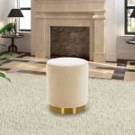 LeisureMod Remmey 16" Round Velvet Ottoman With Gold Base, Beige, RO15BG