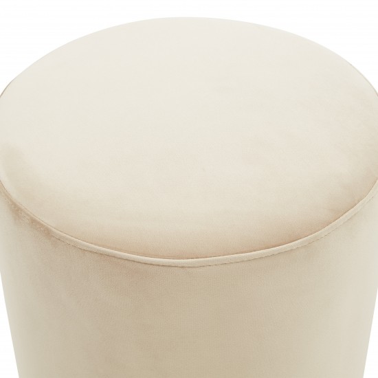 LeisureMod Remmey 16" Round Velvet Ottoman With Gold Base, Beige, RO15BG