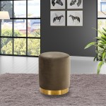 LeisureMod Remmey 16" Round Velvet Ottoman With Gold Base, Dark Grey, RO15DGR