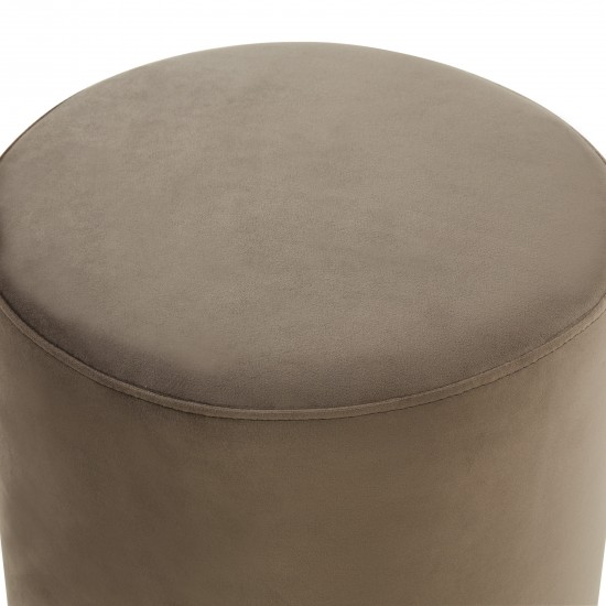 LeisureMod Remmey 16" Round Velvet Ottoman With Gold Base, Dark Grey, RO15DGR