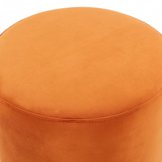 Remmey 16" Round Velvet Ottoman With Gold Base, Orange Marmalade, RO15OR