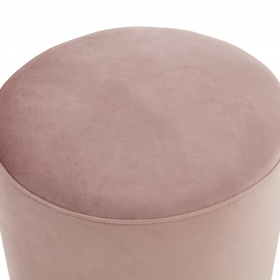 LeisureMod Remmey 16" Round Velvet Ottoman With Gold Base, Pink, RO15PK