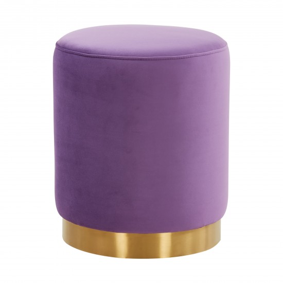 LeisureMod Remmey 16" Round Velvet Ottoman With Gold Base, Purple, RO15PR