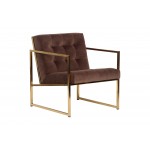 Lexington Tufted Velvet Accent Armchair With Gold Frame, Coffee Brown, LA18BR